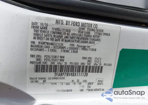 2011 Ford Crown Victoria Police Interceptor from USA, damaged, VIN 2FABP7BV4BX111120